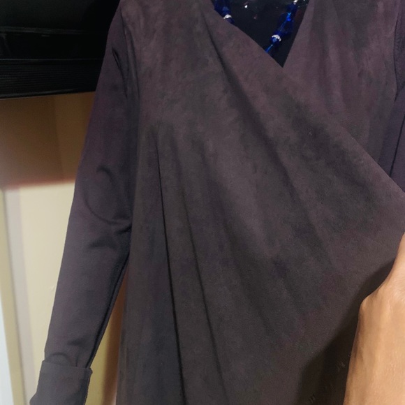 FAUX SUEDE FRONT OPEN FRONT FRINGE CARDIGAN - Picture 2 of 7